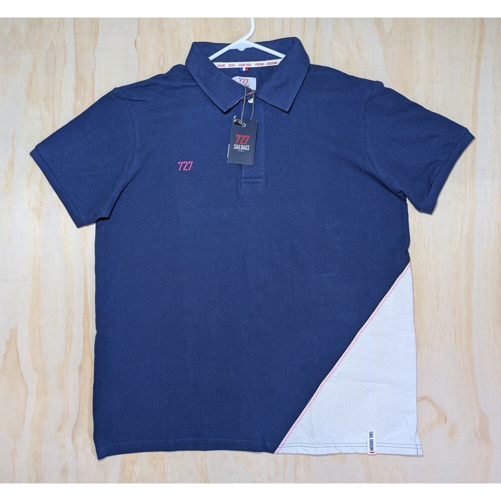 727 Sailbags Men's XXL Polo Shirt Blue Nautical Recycled Sailcloth Cotton NEW